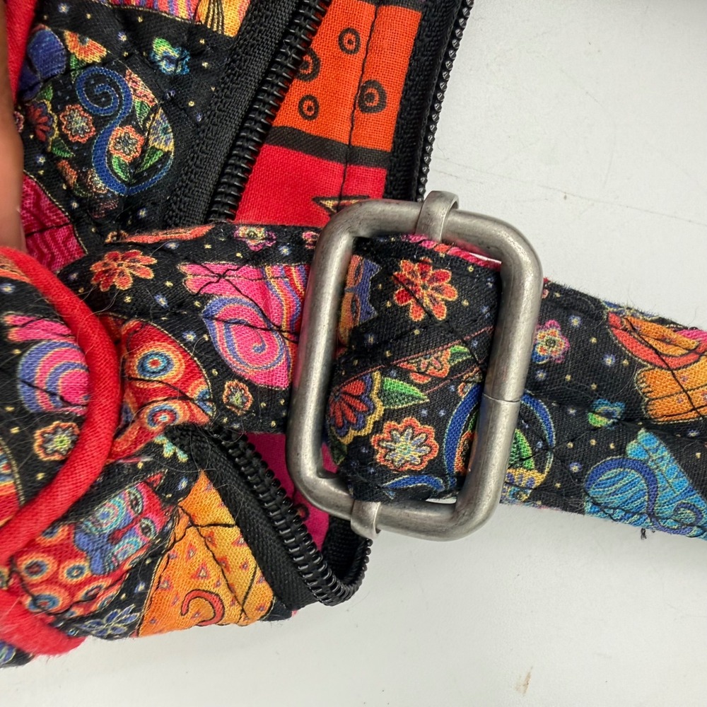 Laurel Burch Colorful Cat Print Crossbody Bag Black Multicolor Zip Shoulder - Picture 6 of 11